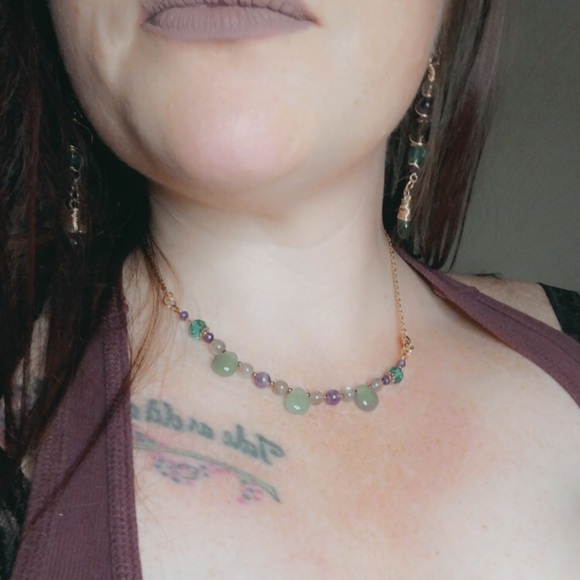 Handmade Celtic Moonstone Amethyst Gemstone Beaded Dangle Earrings - Picture 8 of 12